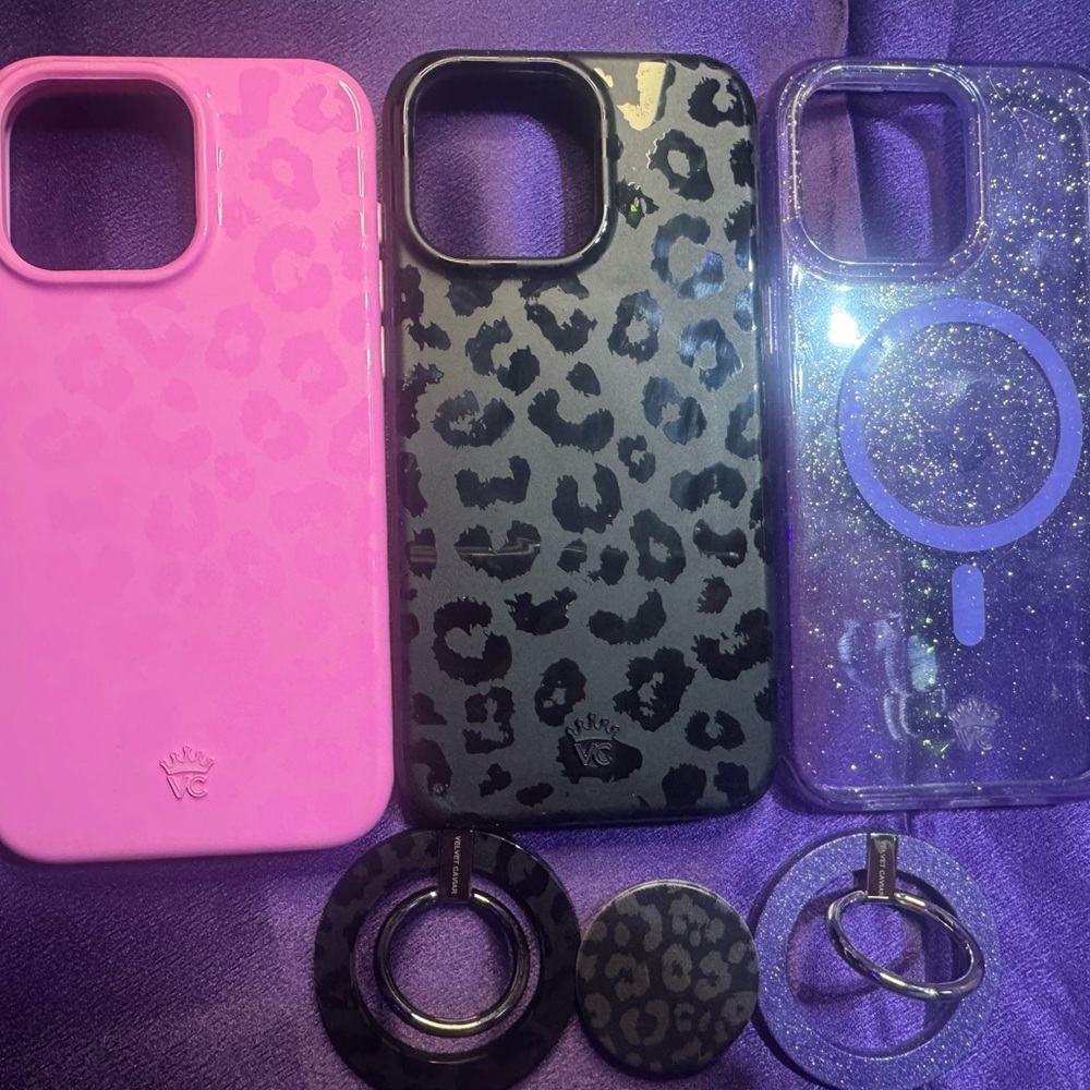 Velvet Caviar Pink, Black leopard, purple glitter Cases iPhone 15 ProMax